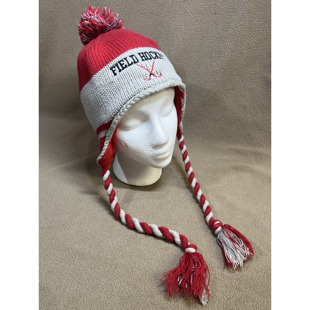 Outdoor Cap Field Hockey‎ Beanie Red Grey Fleece Lined Peruvian Tassel Pom Hat